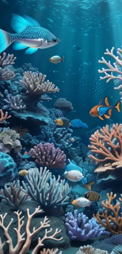 Vibrant underwater coral reef with fish