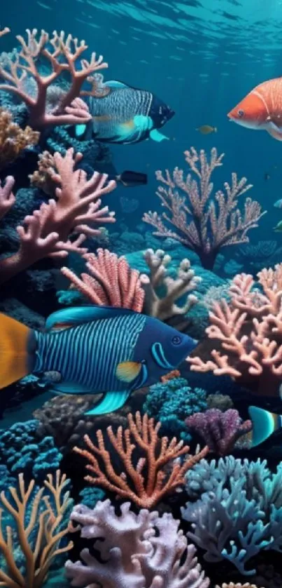 Vibrant underwater coral reef with colorful fish.