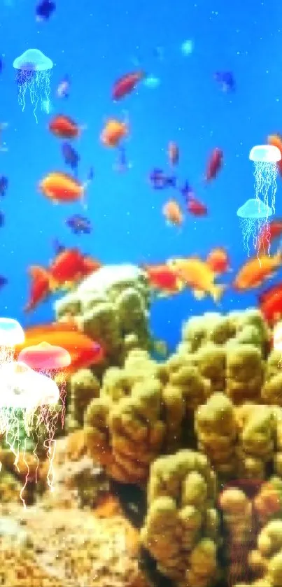 Vibrant underwater coral scene with colorful reefs and fish.