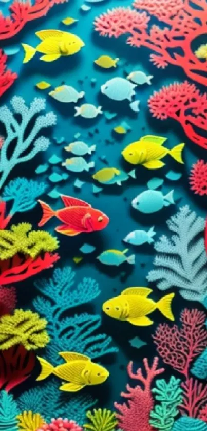 Vibrant coral reef wallpaper with tropical fish in a colorful underwater scene.