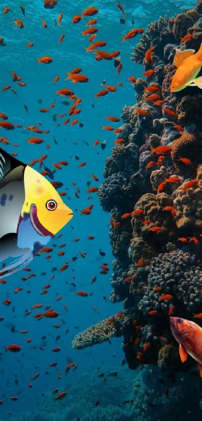 Vibrant underwater coral reef with colorful fish.