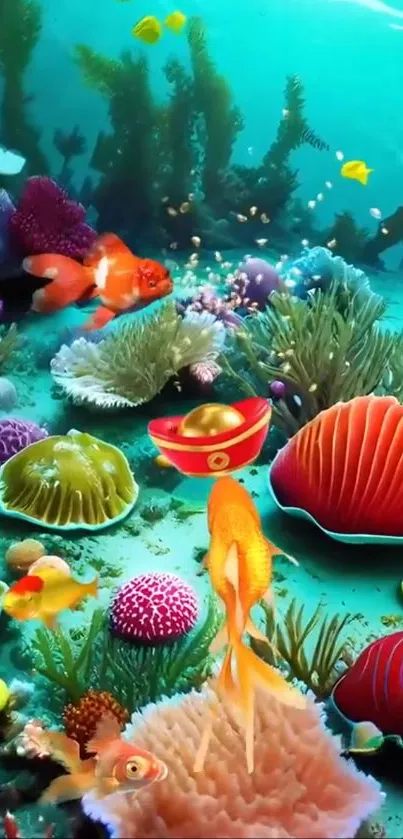 Vibrant coral reef with colorful fish under the sea.