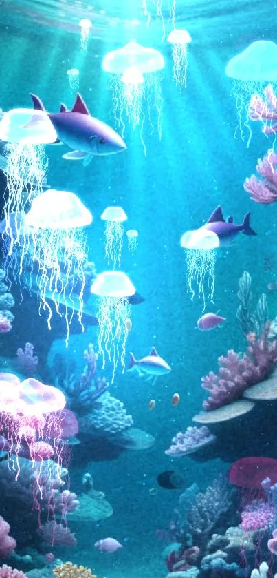 Vibrant underwater scene with colorful coral and fish.