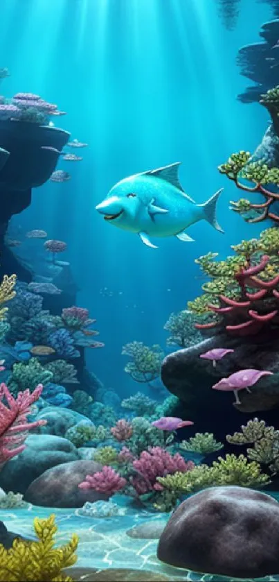 Vibrant underwater coral scene with fish and colorful marine life.