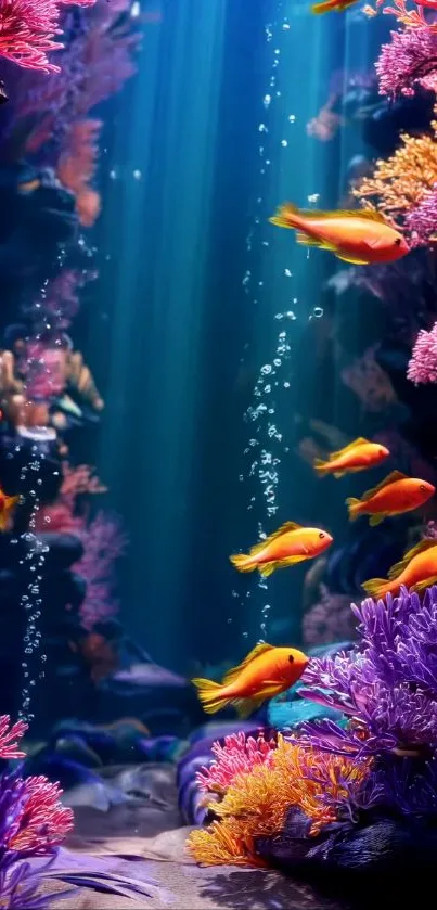 Colorful fish swimming in a vibrant underwater coral scene.