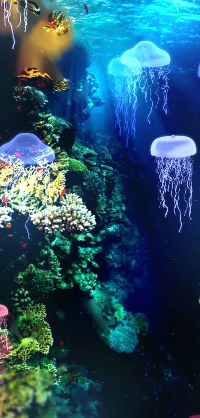 Vibrant coral reef in deep blue ocean.