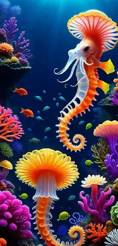 Vibrant fantasy artwork of undersea creatures and coral.