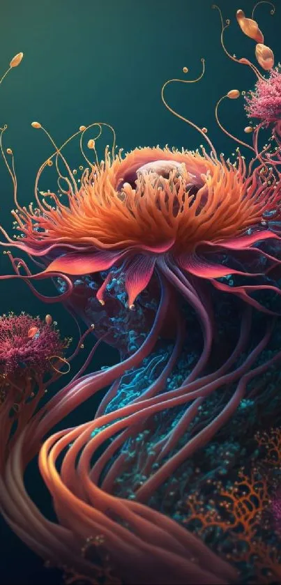 Colorful underwater fantasy wallpaper with coral and aquatic elements.