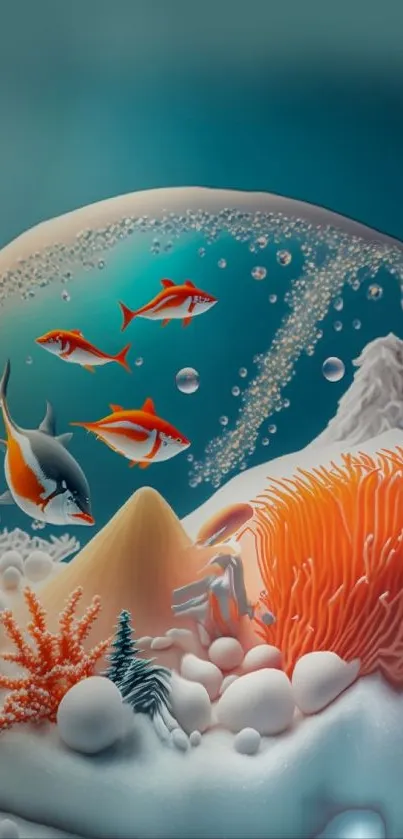 Underwater fantasy art with fish and coral.