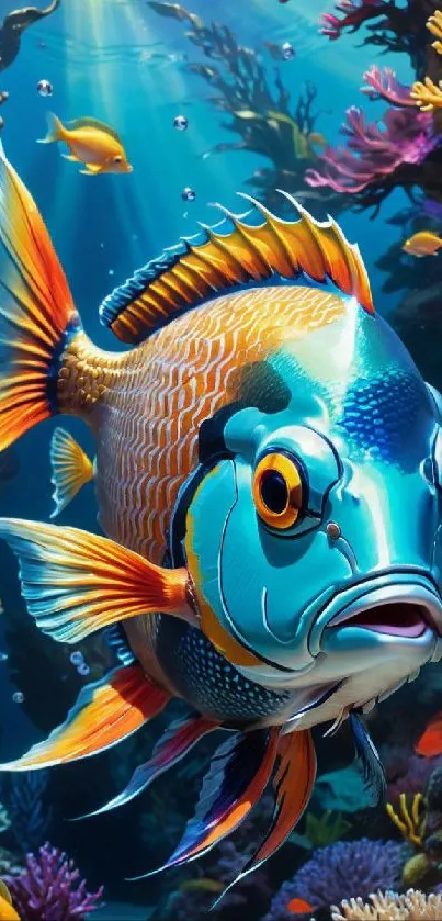Vibrant aquatic scene with colorful fish in coral reef.