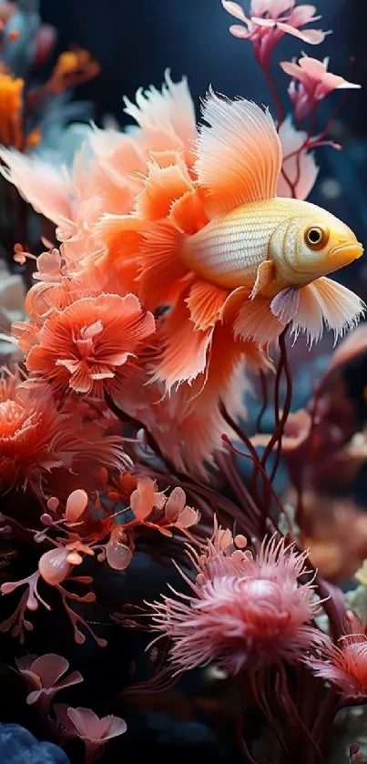 Vibrant coral and fish underwater artwork for mobile wallpaper.