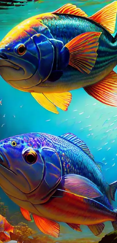 Colorful underwater fish art with vibrant hues.