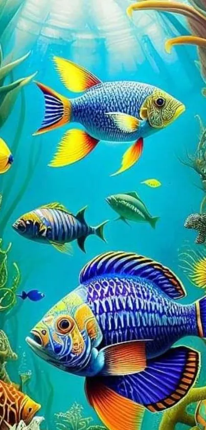 Colorful underwater scene with vibrant fish.