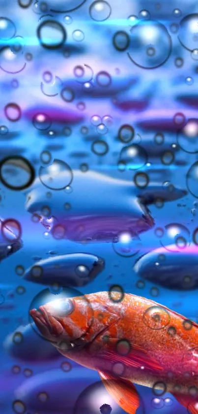 Colorful fish amidst bubbles in vibrant underwater scene.