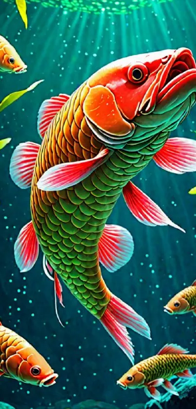 Colorful fish swimming in vibrant underwater fantasy scene.