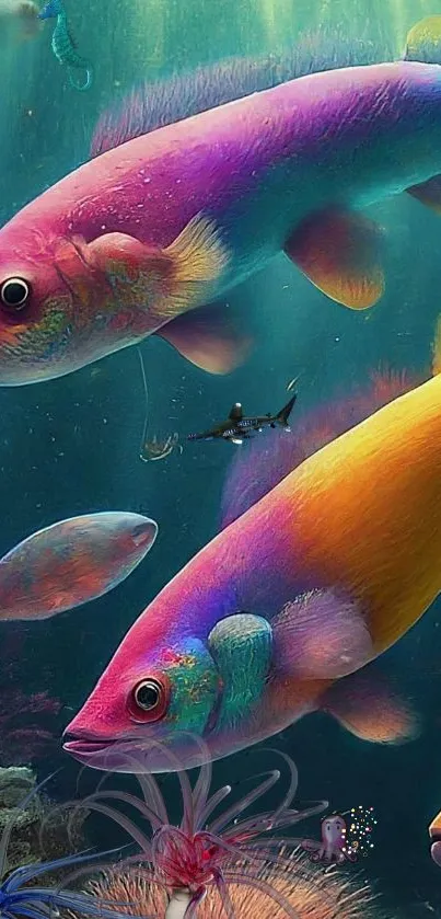 Vibrant underwater scene with colorful fish and marine life.
