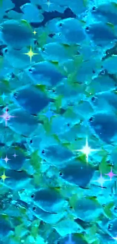 Underwater scene with blue fish and sparkling highlights.