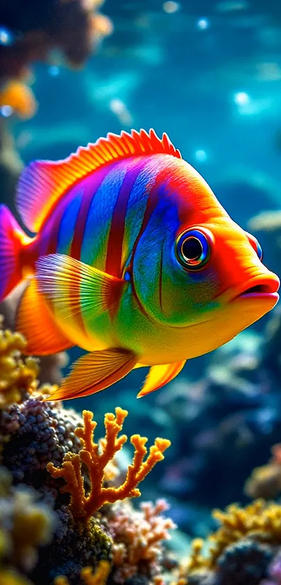 Colorful fish swimming among coral reefs underwater.