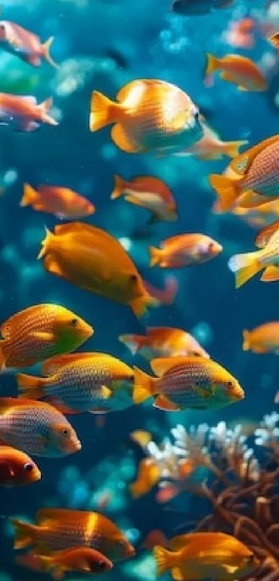Vibrant scene of colorful fish swimming in an underwater ocean environment.