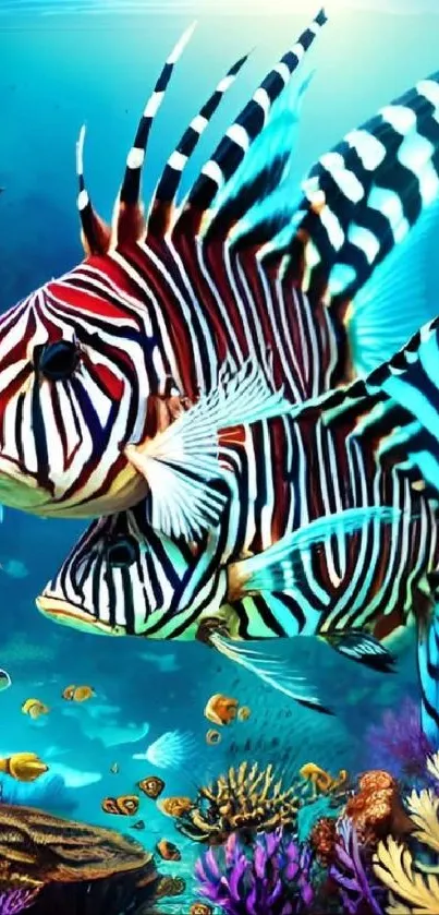 Vibrant underwater scene with colorful fish and coral.