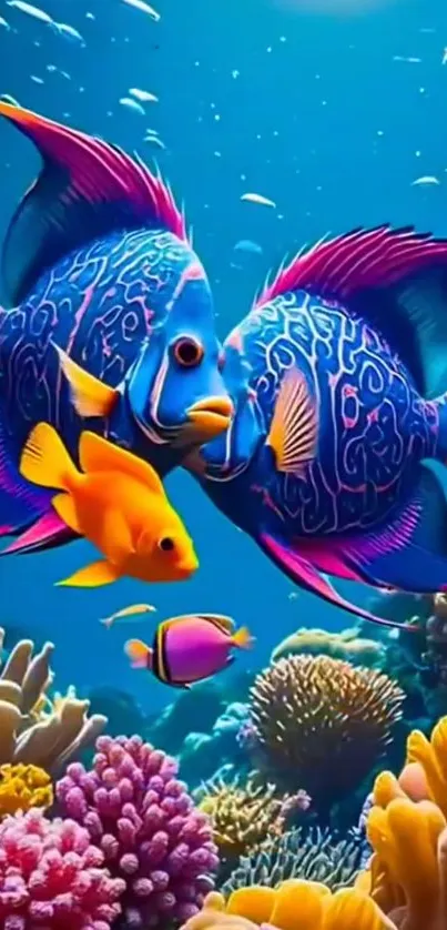 Colorful fish swimming among vibrant corals underwater.