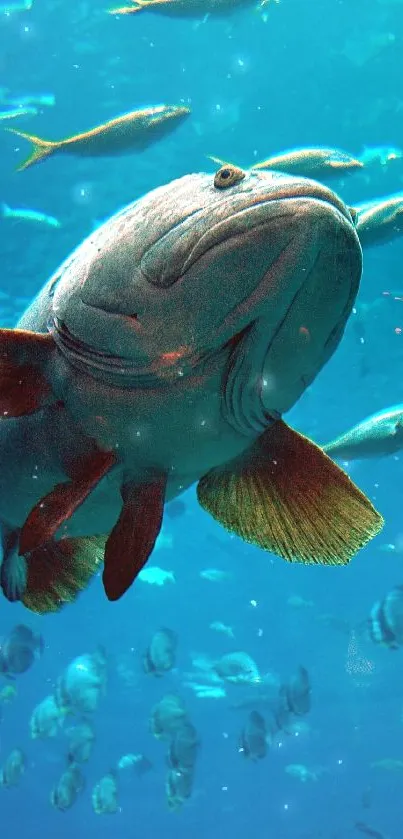 Majestic fish swimming in vivid blue underwater scene.