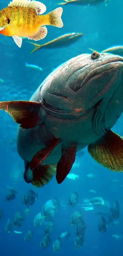 Colorful fish swimming in the vibrant blue ocean.