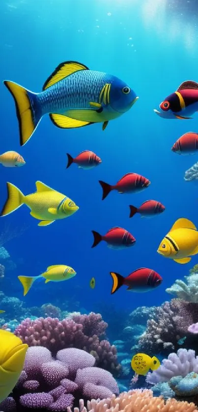 Colorful tropical fish swimming in vibrant coral reef.