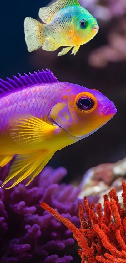 Colorful fish swimming in vibrant coral reef underwater scene.