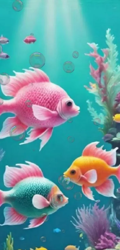 Colorful fish swim in a vibrant coral reef.