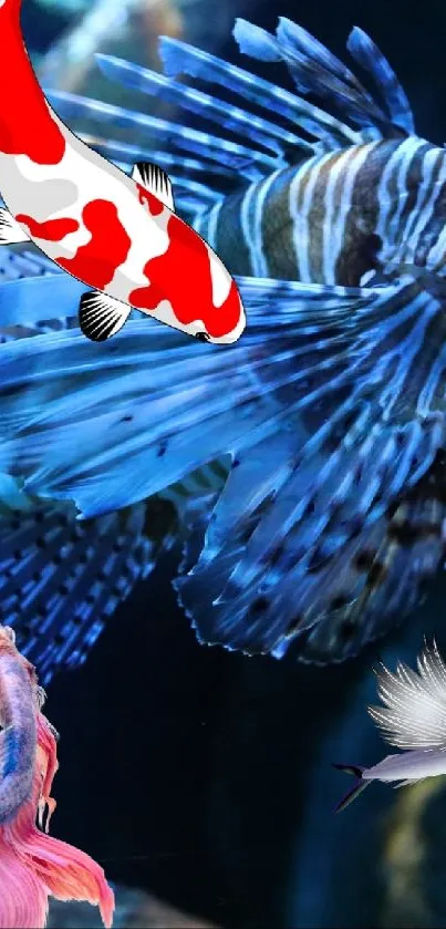 Colorful underwater fish in a vibrant blue ocean.