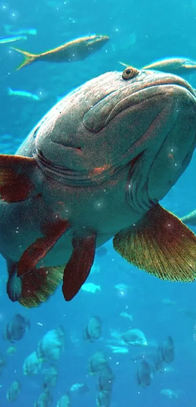 Colorful fish swimming underwater in vibrant blue ocean scene.