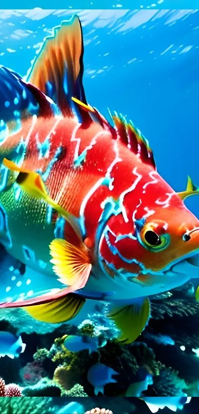 Vibrant colorful fish swimming underwater in a lively ocean scene.