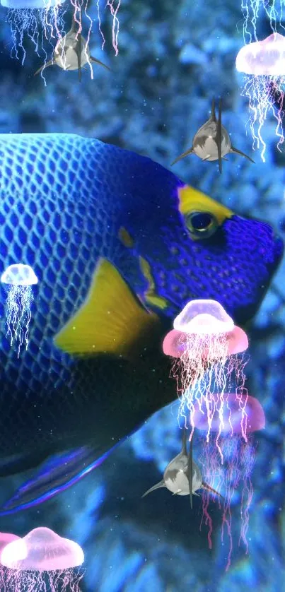 Underwater scene with fish and jellyfish
