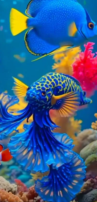 Colorful tropical fish swimming in a vibrant coral reef.
