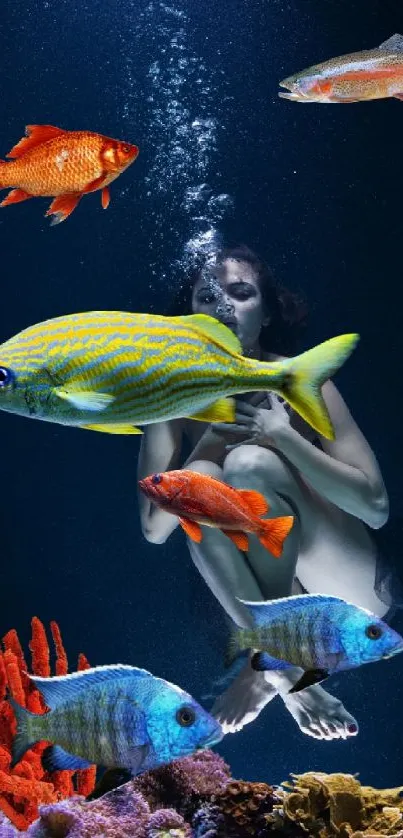 Underwater scene with colorful fish and coral, perfect for mobile wallpaper.
