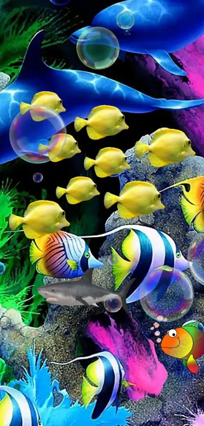 Vibrant underwater scene with fish and coral