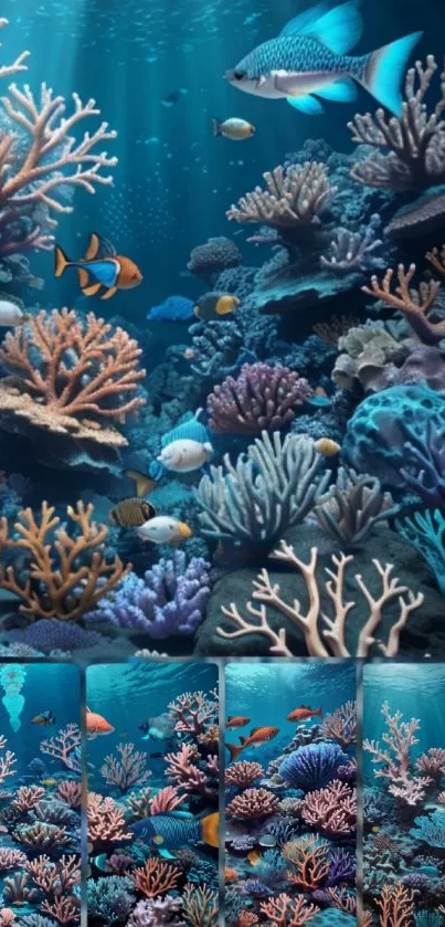 Colorful coral reef scene with ocean fish.