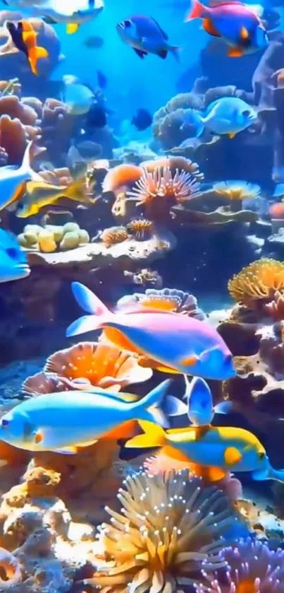 Colorful fish swimming in vibrant coral reef.