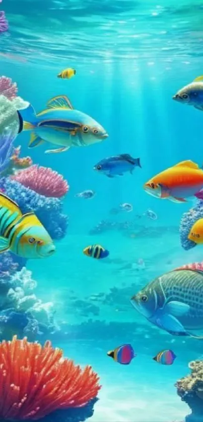 Vivid coral and fish underwater wallpaper