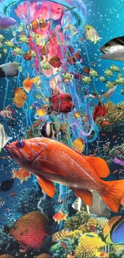 Colorful fish and coral in vibrant underwater scene.