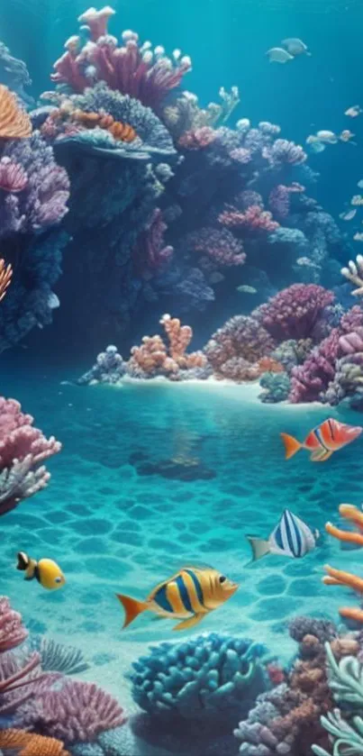 Vibrant underwater coral reef with colorful fish.