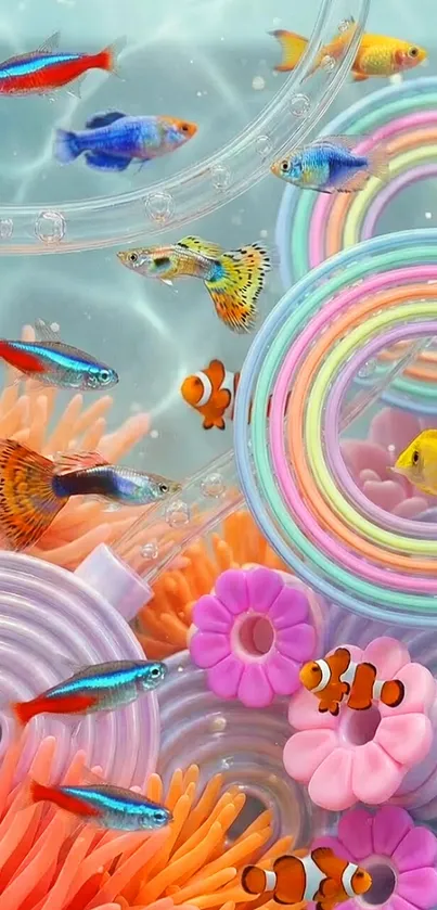 Colorful aquarium with fish and corals