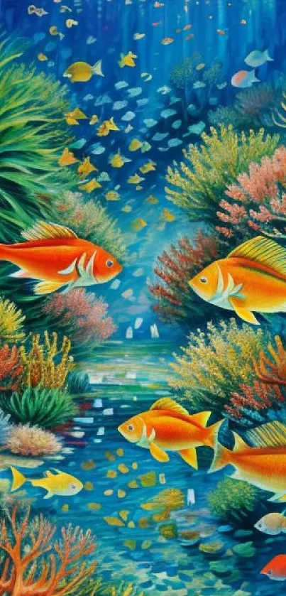Colorful tropical fish swimming in coral reef.