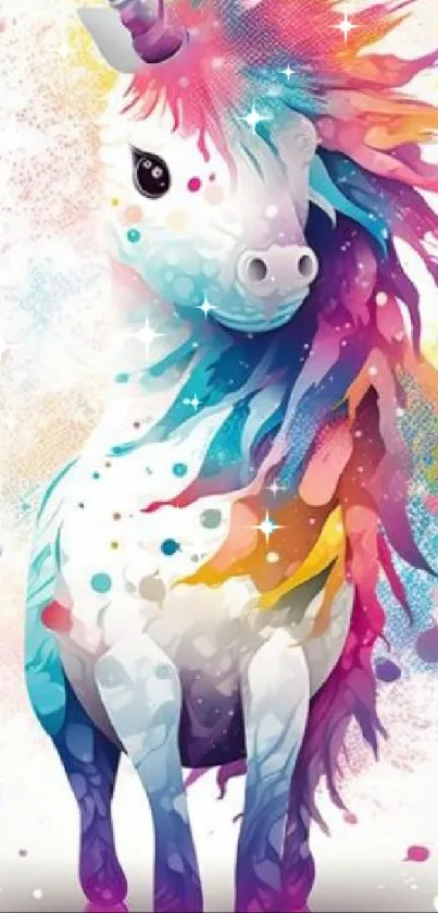 Vibrant unicorn with colorful mane mobile wallpaper.