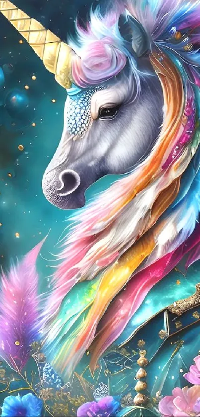 Colorful unicorn art with vibrant hues and fantasy elements.