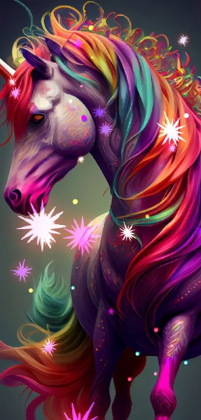 A vibrant, multicolored unicorn wallpaper featuring stunning fantasy artwork.