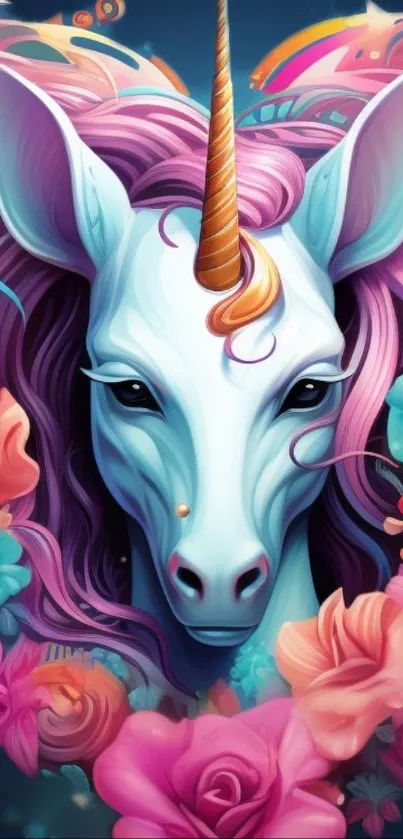 Colorful unicorn and floral mobile wallpaper.