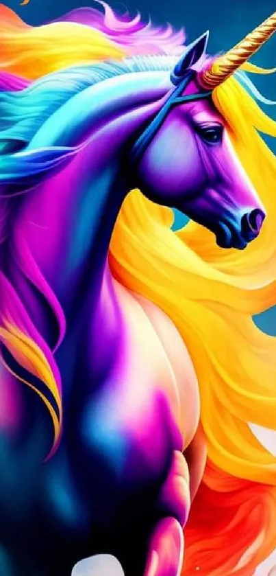 Colorful unicorn with vibrant mane and fantasy design.