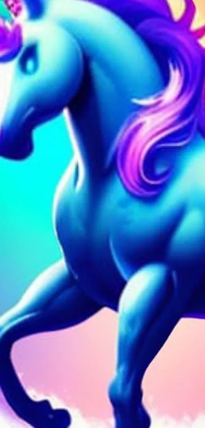 Colorful unicorn fantasy wallpaper in blue and magenta gradient.